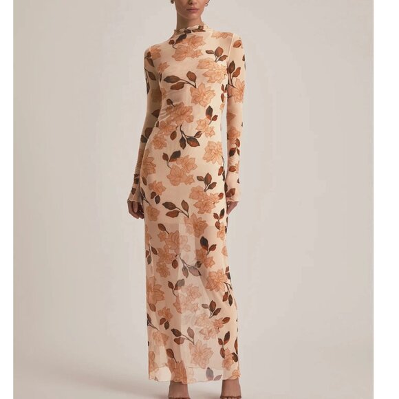 NWT Favorite Daughter The Sheer Fantasy Long Sleeve Mesh Maxi Dress Bare Roses - Picture 7 of 9